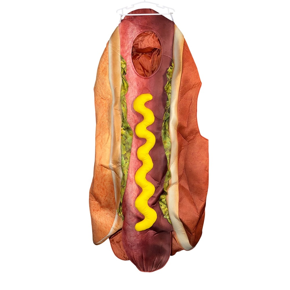 Unisex Hot Dog Costume One Size Brown Yellow Mustard Funny Halloween Tunic NWOT